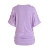 T-shirt D'Eté Décontracté Fendu en Couleur Unie Manches Chauve-souris à Col Rond - Violet clair M