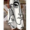 Robe Décontractée Longue à Imprimé Visage Abstrait à Col en V à Épaules Dénudées - Blanc XL