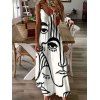 Contrast Abstract Face Print Maxi Dress Adjustable Shoulder Strap Tank Dress V Neck Casual Long Dress - WHITE XL