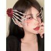 2 Pcs Gothic Hair Clips Skeleton Hand Rose Halloween Hair Accessories - SILVER 