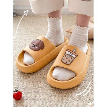 

Indoor Slippers Bear Drink Pattern Thick Platform Home Slippers, Deep yellow