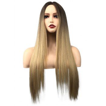 

Long Middle Part Ombre Straight Capless Synthetic Wig, Light coffee