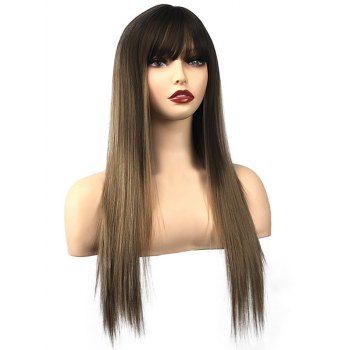 

Ombre Wig Straight Wig Full Bang Long Synthetic Hair, Coffee