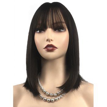 

Straight Wig Solid Color Full Bang Bob Short Synthetic Hair, Black