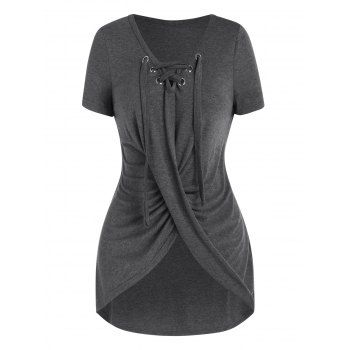 

Front Twist Lace Up Tee, Gray