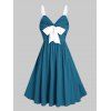 Robe D'Eté de Vacances Décontractée en Couleur Unie à Taille Haute en Ligne A avec Nœud Papillon - Bleu profond M