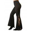 Flare Pants Embroidery Applique Flower Lace Insert High Waist Skinny Bell Pants