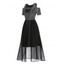 Casual Dress Cut Out Metallic Cold Shoulder High Waisted Chiffon Overlay A Line Midi Dress - BLACK XL