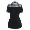 Chemise de Vacances Vintage à Carreaux Motif de Rose Brodée avec Bouton - Noir XXL