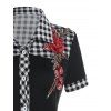 Vintage Shirt Plaid Embroidery Rose Pattern Shirt Button-up Vacation Shirt - BLACK XXXL