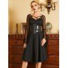 Gothic Dress Flower Lace Panel Flare Sleeve Dress Crossover A Line Dress - BLACK XXL