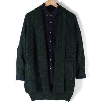 

Side Split Pocket Front High Low Cardigan, Green