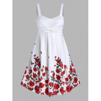 Plus Size Dress Floral Dress Leaf Rose Print Twisted Sleeveless High Waisted A Line Midi Summer Casual Dress
