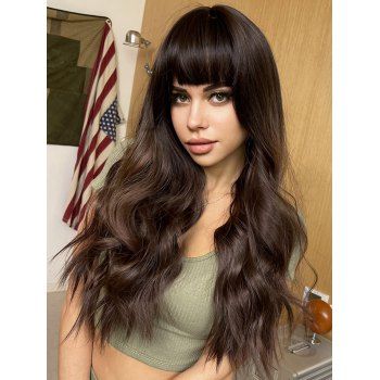 

24 Inch Long Wig Full Bang Wavy Trendy Synthetic Hair, Deep brown