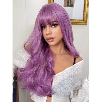 

24 Inch Long Wig Wavy Wig Full Bang Cosplay Synthetic Hair, Purple flower