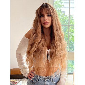 

Long Full Bang Fluffy Water Wave Capless Synthetic Wig, Golden