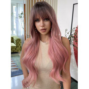 

Long Full Bang Ombre Wavy Capless Synthetic Cosplay Wig, Flamingo pink