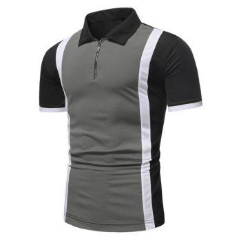

Casual T Shirt Patchwork T Shirt Half Zipper Turn Down Collar Short Sleeve Tee, Gray