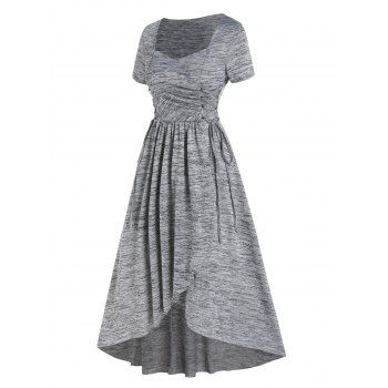 

Space Dye Dress Lace Up Sweetheart Neck Asymmetrical Hem A Line Midi Casual Dress, Light gray