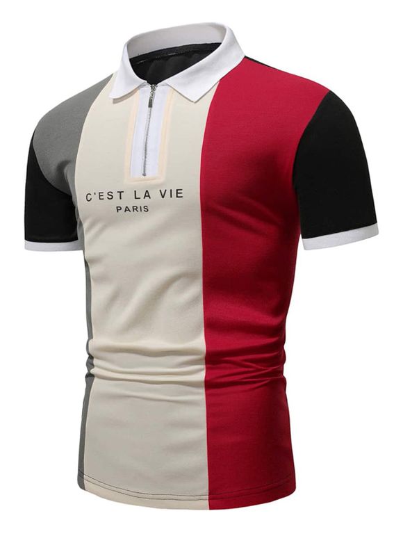 T-shirt Décontracté Jointif Rayé Imprimé à Demi-Zip à Manches Courtes à Col Relevé - Kaki Léger M