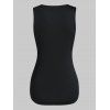 Mock Button Colorblock Ruched Tank Top And Plain Color High Waist Capri Outfit - BLACK S