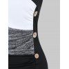 Mock Button Colorblock Ruched Tank Top And Plain Color High Waist Capri Outfit - BLACK S