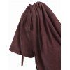 Mini Robe Vintage Plissée Nouée en Avant à Epaule Dénudée Manches Longues - Rouge foncé M