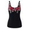 Plus Size Flower Leaf Embroidery Applique Tank Top And Frayed Hem Distressed Pockets Flare Jeans Outfit - BLACK 1XL