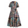 Plus Size Wrap Dress Bohemian Baroque Leopard Allover Print Maxi Dress Flutter Sleeve Long Wrap Dress - DEEP COFFEE L