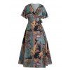 Plus Size Wrap Dress Bohemian Baroque Leopard Allover Print Maxi Dress Flutter Sleeve Long Wrap Dress - DEEP COFFEE 4X