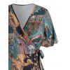 Plus Size Wrap Dress Bohemian Baroque Leopard Allover Print Maxi Dress Flutter Sleeve Long Wrap Dress - DEEP COFFEE 4X