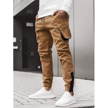 

Cargo Pants Patchwork Pants Drawstring Flap Pocket Beam Feet Casual Long Pants, Khaki