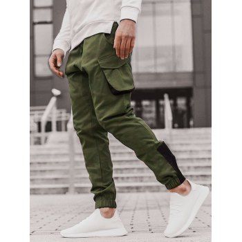 

Cargo Pants Patchwork Pants Drawstring Flap Pocket Beam Feet Casual Long Pants, Army green