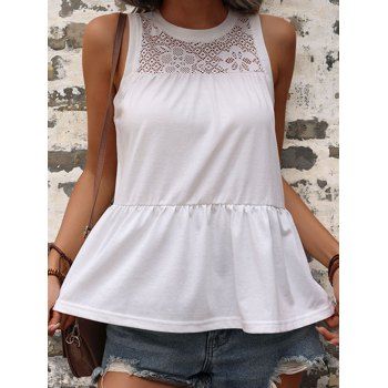 

Flower Lace Panel Tank Top Casual Tank Top Solid Color Skirted Summer Top, White