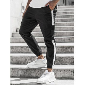 Jogger Pants Patchwork Pants Beam Feet Drawstring Pockets Long Casual Cargo Pants