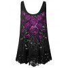 Plus Size Tank Top Rose Pattern Tank Top Hollow Out Lace Panel Casual Top - BLACK 4XL