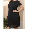 Plus Size Tee Dress Hollow Out Scalloped Dress Pure Color Short Sleeve Casual Curve Dress - BLACK 4XL