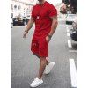 Plain Color Short Sleeve T Shirt And Drawstring Waist Shorts Sport Two Piece Set - RED 3XL
