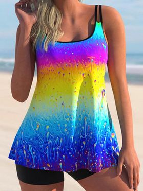 Tummy Control Tankini Swimsuit Colorful Psychedelic Print Modest Swimsuit Boyleg Adjustable Straps Bathing Suit