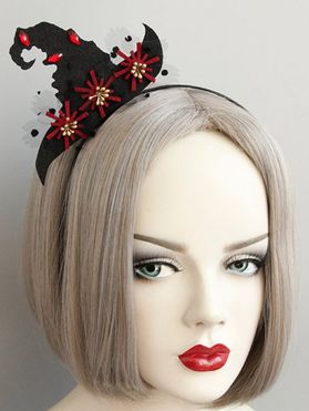 Rhinestone Floral Lace Witch Hat Party Halloween Hairband