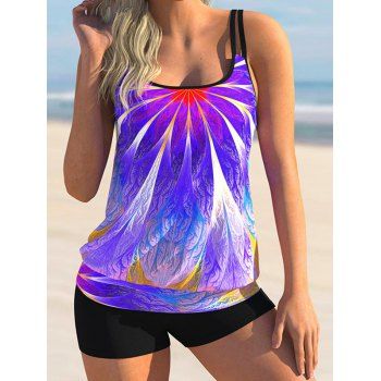 

Tummy Control Tankini Swimsuit Colorful Print Modest Swimsuit Boyleg Adjustable Strap Bathing Suit, Light pink