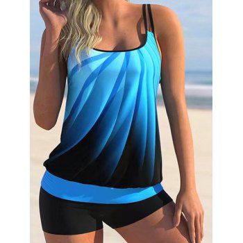 

Modest Tankini Swimsuit Printed Dual Strap Tummy Control Swimwear Boyshorts Beach Bathing Suit, Blue