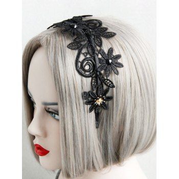 

Rhinestone Flower Embroidery Lace Halloween Gothic Hairband, Black