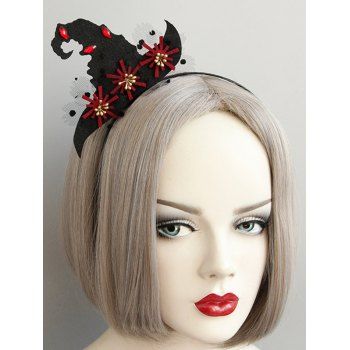 

Rhinestone Floral Lace Witch Hat Party Halloween Hairband, Black