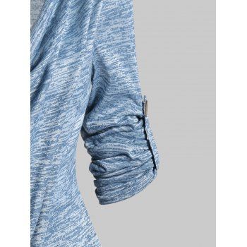Colorblock Space Dye Print Asymmetric T Shirt Cowl Collar Pointed Hem Roll Up Sleeve T-shirt Lace Ruffled Casaul Tee