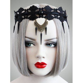 

Halloween Headband Lace Hollow Out Punk Style Rivet Party Gothic Headband, Black