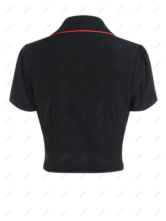 Ensemble de Chemisier Décontracté en Deux-Pièces avec Attaches et Boutons et Jupe en Ligne A Mi-longue - Noir XL