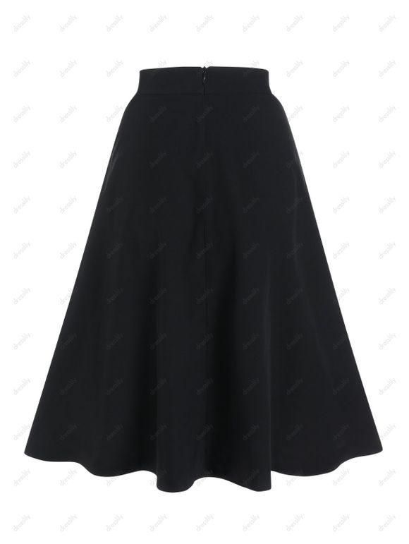 Ensemble de Chemisier Décontracté en Deux-Pièces avec Attaches et Boutons et Jupe en Ligne A Mi-longue - Noir XL