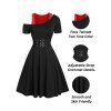 Contrast 2 In 1 A Line Mini Dress Gothic Cold Shoulder Buckles Short Sleeve Dress - BLACK L