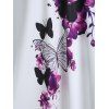 A Line Dress Butterfly Floral Print Dress Lace Insert O Ring Casual Midi Dress - WHITE M